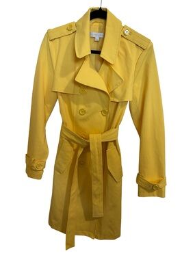 New York & Company Bright Yellow Double-Breasted Trench Coat